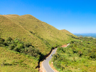 Aerial view of curvy mountain road