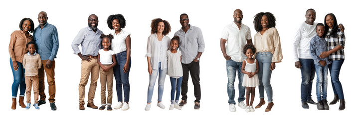PNG Diverse happy families smiling together, element set on transparent background