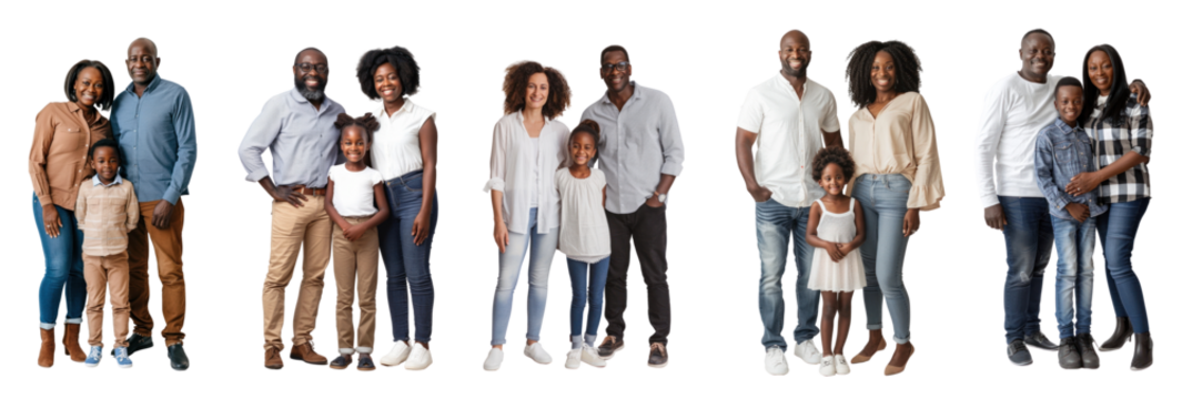 PNG Diverse happy families smiling together, element set on transparent background