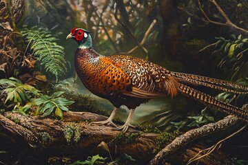 Fototapeta premium Birds - Common Pheasant (Phasianus colchicus) - female with generative ai