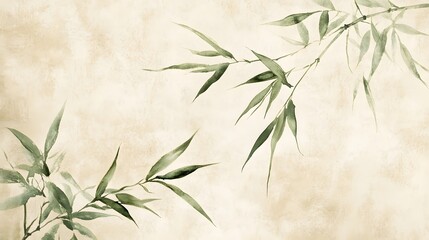Minimalistic Green Bamboo Leaves on Textured Background