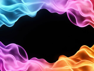 Obraz premium Vibrant abstract waves in blue, pink, and orange create stunning frame against black background, evoking sense of fluidity and creativity