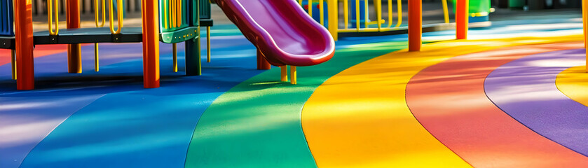 Colorful playground with slide and rainbow surface