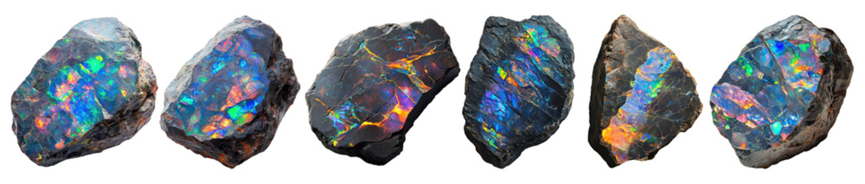 PNG Vibrant opal gemstones display colors, element set on transparent background