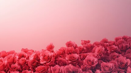 Obraz premium A Breathtaking Panorama of Crimson Roses Against a Soft Pink Background, Perfect for Romantic Designs and Valentine's Day Greetings