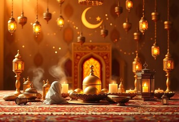 Fototapeta premium A beautiful and serene background representing the Muslim holy month of Ramadan Kareem.