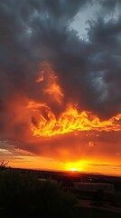 Sunrise over clouds with orange sky