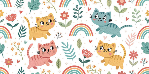 Seamless Cats Background, Evoking the Joy and Whimsy of Cat Companionship