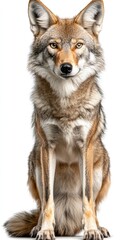 Fototapeta premium A realistic depiction of a coyote sitting upright, showcasing its detailed fur and features.
