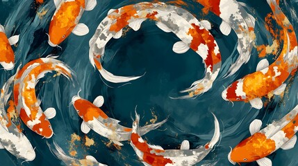 Vibrant Koi Fish Pond - Aquatic, Colorful, Nature, Zen, Tranquil