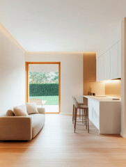Modern kitchen and living area with natural light in contemporary home design