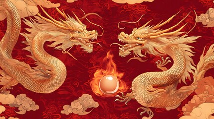 Fototapeta premium Majestic Golden Dragons - Mythical, Legendary, Powerful, Auspicious