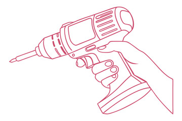 Minimalist Line Drawing of Hand Holding a Drill Vector Illustration for Tools & Construction