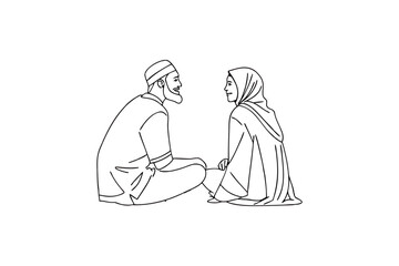 Obraz premium Minimalist Line Art Depiction of an Islamic Couple Fostering Connection and Love