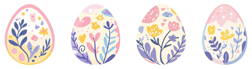 PNG Colorful floral Easter eggs design, element set on transparent background