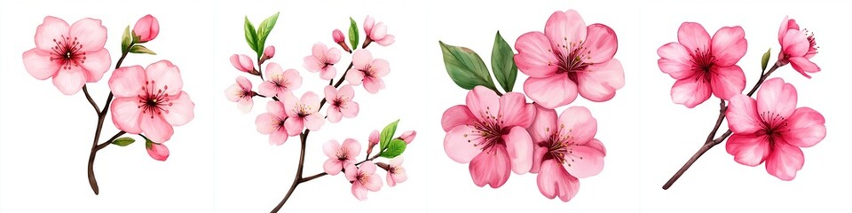 Obraz premium Chinese new year customs concept. Cherry blossom illustrations in various arrangements and styles.
