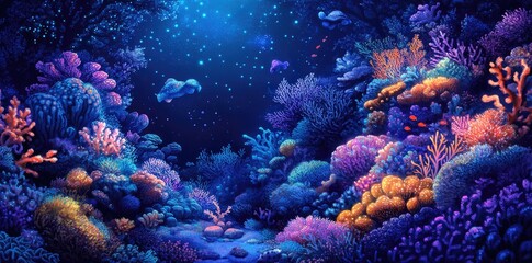Vibrant Underwater Coral Reef Scene With Fish