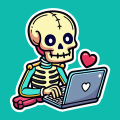 Skeleton working on a laptop