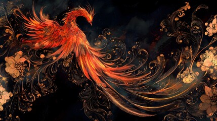 Majestic Phoenix Rising from the Flames - Mythical Creature, Fiery Rebirth, Magical Transformation