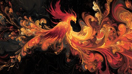 Majestic Phoenix Rising from the Flames - Mythical Creature, Fiery Rebirth, Magical Transformation