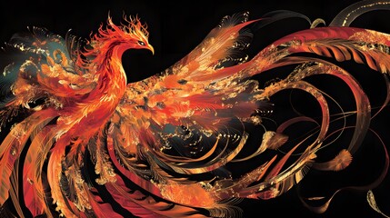 Obraz premium Majestic Phoenix Rising from the Flames - Mythical Creature, Fiery Rebirth, Magical Transformation
