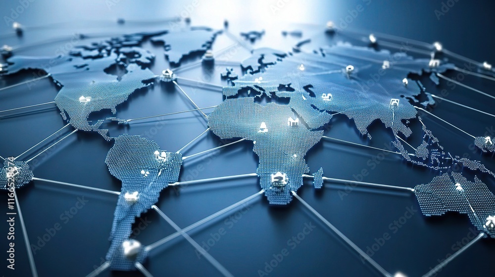 Poster digital representation of global network with connections and data links