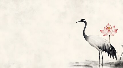 Naklejka premium Graceful Crane in Misty Lotus Pond