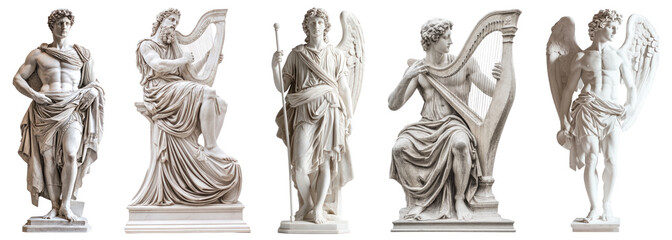 PNG Classical marble angel sculptures collection, element set on transparent background