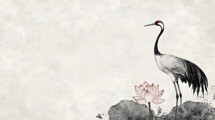 Fototapeta premium Graceful Crane in Misty Lotus Pond
