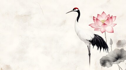 Naklejka premium Graceful Crane in Misty Lotus Pond