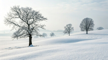 Winter Snow Landscape Isolated on a White Background, Capturing the Beauty of Nature in Cold Seasons