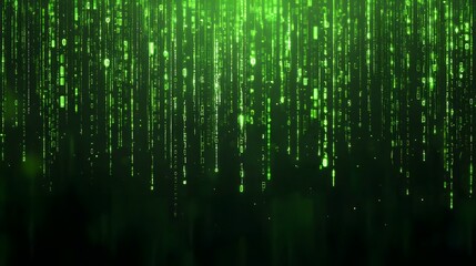 Interactive Glowing Binary Code Creating Mesmerizing Motion Effects in a Cyber Void