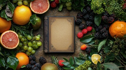 [health and wellness trends holistic living] Vibrant Harvest Display with Emptied Box Amidst Abundance of Fresh Fruits and Vegetables in Natural Garden Setting