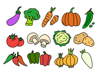 set of vegetables icons, outlined cartoon vegetables set element