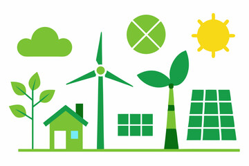 Green Energy: Solar Panels & Wind Turbines Vector Collection