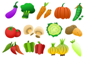 set of vegetables isolated ,flat vegetables set element 