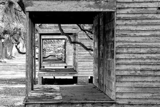 Old Wooden Southern Houses Black and White Perspective