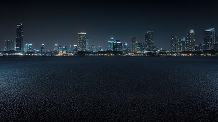 Fototapeta premium Bangkok Night Skyline with Empty Asphalt Road View