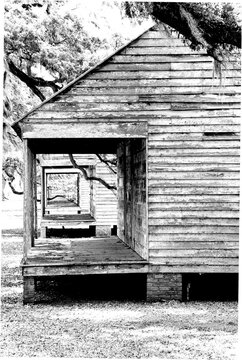 Weathered Old Wooden House Black and White Perspective