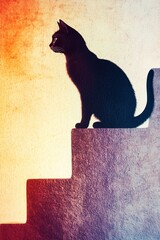 Transformation Silhouette: Cat to Human on Stairs in Copper and Lavender