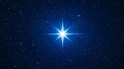 digital rendering of a bright star illuminating a dark blue night sky scene with twinkling smaller stars in a cosmic background of celestial beauty