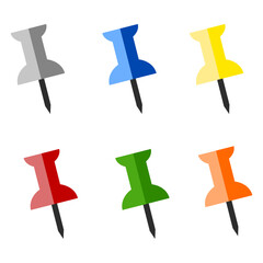 Push pin icon set. flat style. social media, Instagram pin icon. needle, pinned, attached, and note symbol. outlined, flat, vector icon
