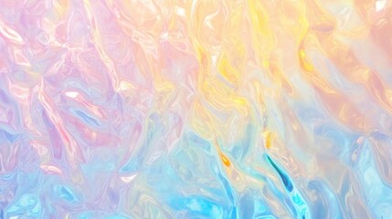Silver iridescent foil texture in abstract pastel rainbow hologram background.