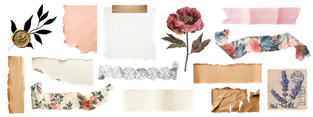 Note paper collage png cut out element set, transparent background