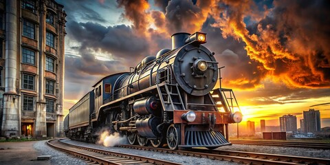 Majestic Black Steam Locomotive in Dramatic Architectural Setting