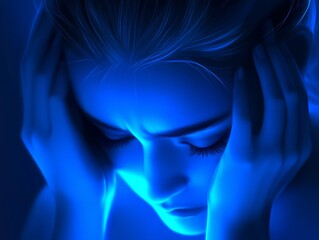 A contemplative figure surrounded by a blue aura, reflecting deep thoughts and emotional introspection.