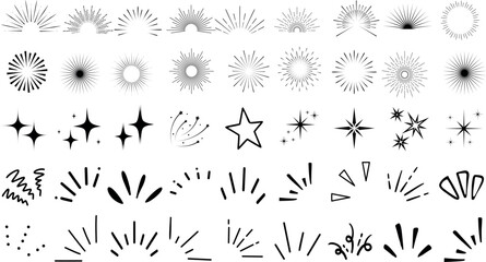 doodle sparkle vector set, sunburst, rays, starburst illustration, doodle designs of rays, bursts, and glowing elements. Perfect sparkle for backgrounds, highlights, frames, and decorative elements