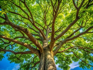 Fototapeta premium Majestic Green Tree Against Vivid Blue Sky - Nature Stock Photo