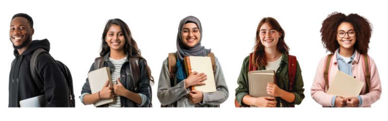 diverse high school student png cut out element set, transparent background