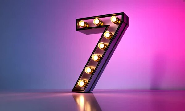 A decorative illuminated number seven on a minimalist background.